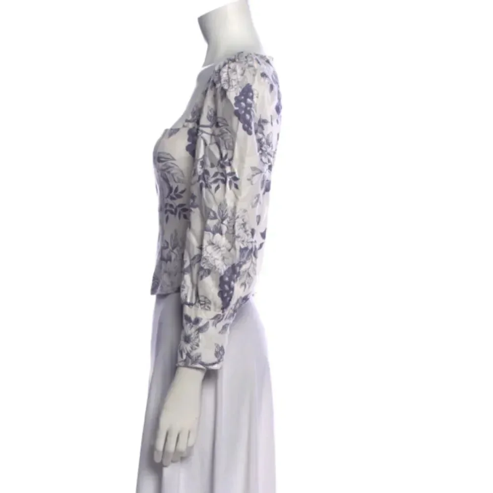 REFORMATION Linen Floral Stilton Puff Sleeve Top Carla XS Size 0 Worn Once